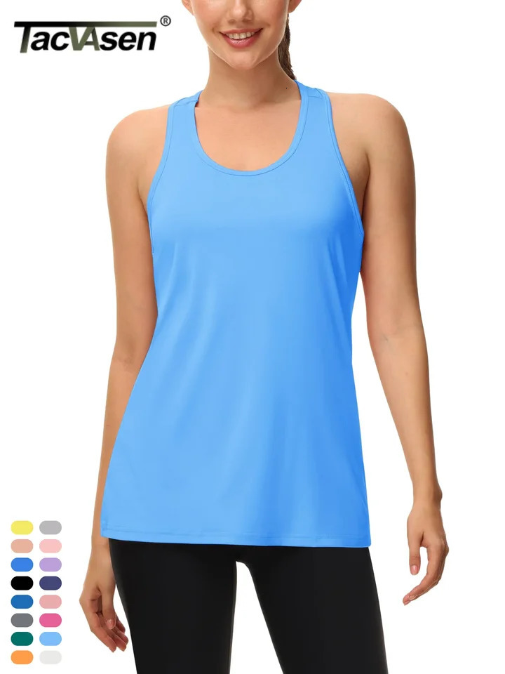 TACVASEN Summer UPF 80 Quick Dry Tank Tops Womens Sleeveless Athletic Sports Gym Workout Tshirts UV Protection Fitness Vests 250513