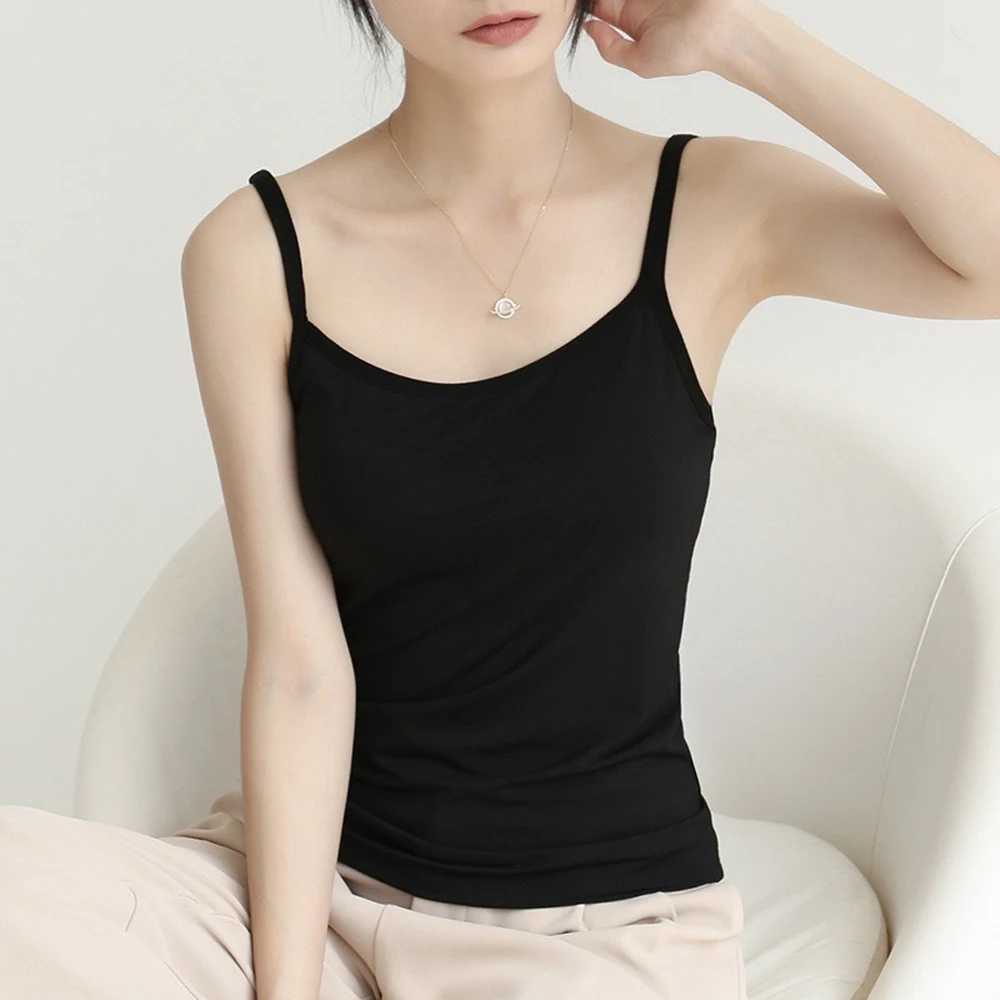 Summer Sexy Camisoles Womens Plain Sleeveless Tank Top Vest Thin Strap Slim Stretch Soft Camisole Solid Top Base Female Undies M250513