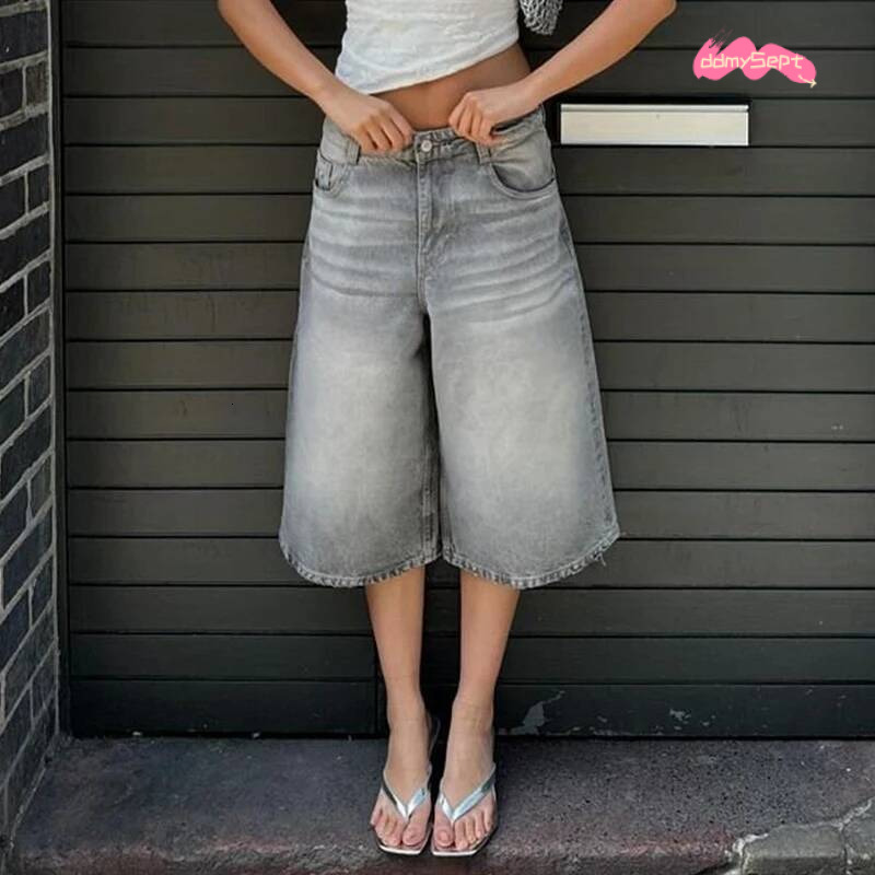 Women Bermuda Denim Shorts Boyfriend Baggy Calf Length Pants Y2k Aesthetic Wide Leg Carpenter Jean American Retro Streetwear ddmysept