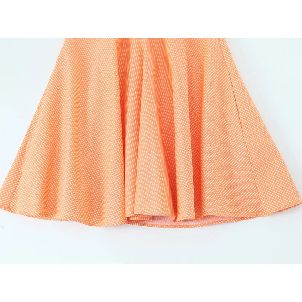 DUOPERI Women Summer Orange Striped Backless Zipper Mini Dress Thin Straps VNeck Female Chic Lady Dresses For 250513