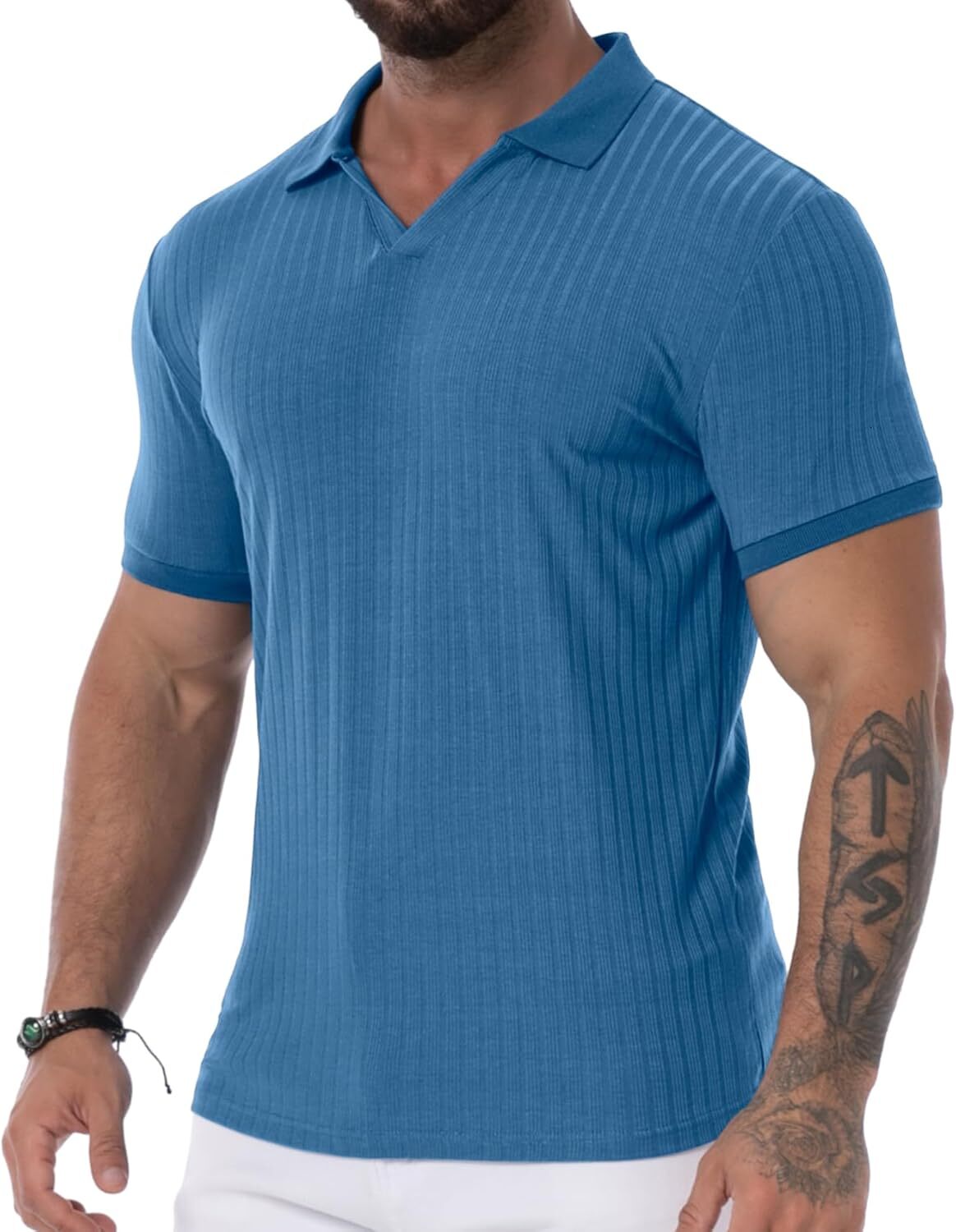 Mens Polo shirt Men's Muscle Polo Shirts V Neck Slim Fit Ribbed T Shirts Short Long Sleeve Golf Collar Shirt Casual Tee Polos shirts tshirt