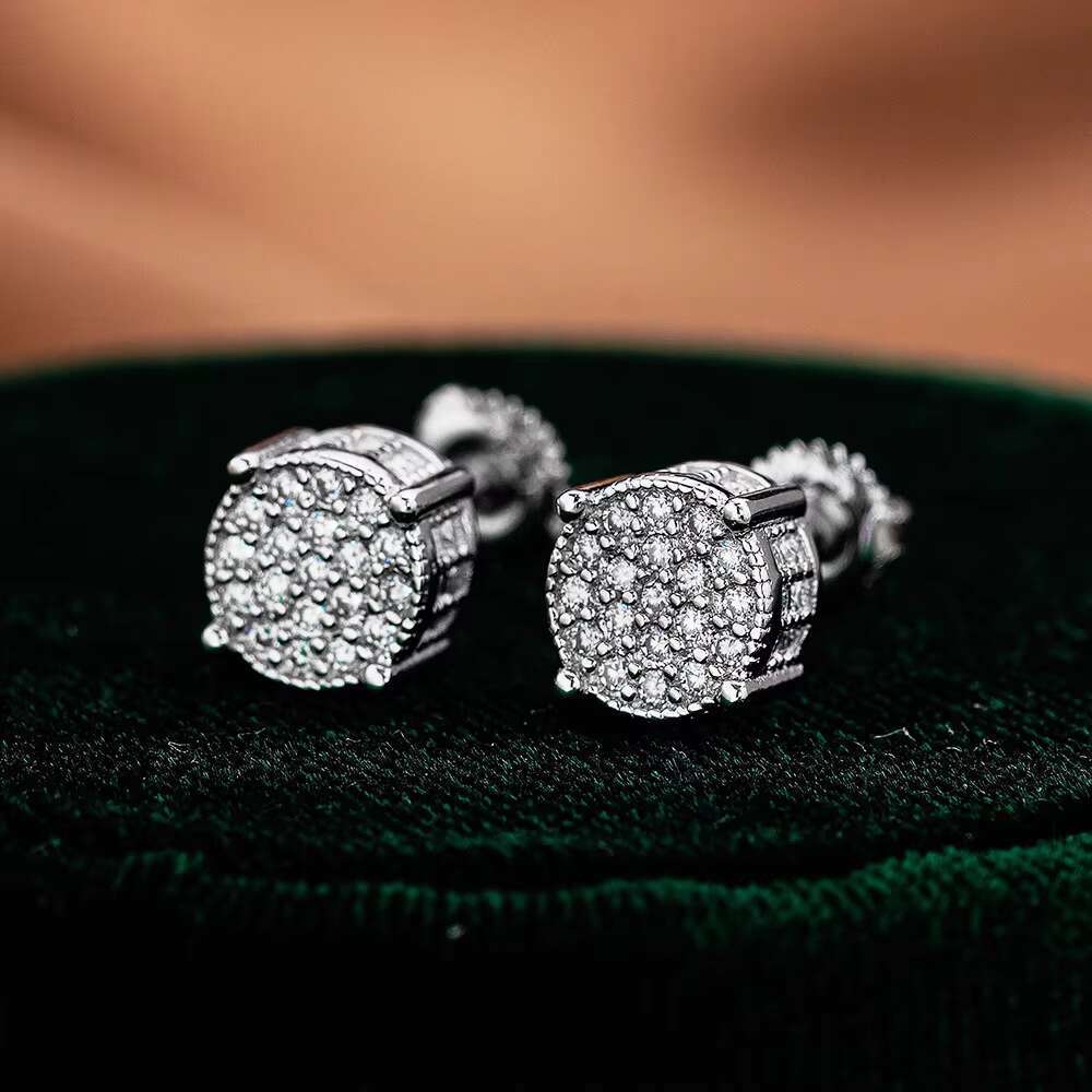 Hip-hop Style 925 Sterling Silver round Moissanite D-Color Earrings for Men and Women Fashionable Popular Jewelry
