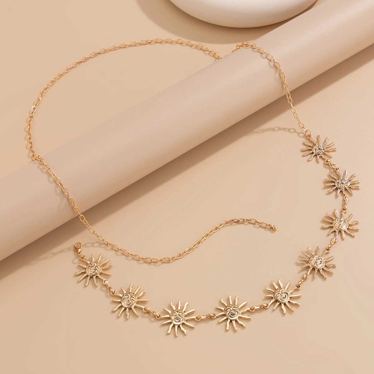 IngeSight. Z Creative Sun Flower People Face Belly Waist Chain for Women Vintage Metal Summer Beach Body Chain Bikini JewelryT250513