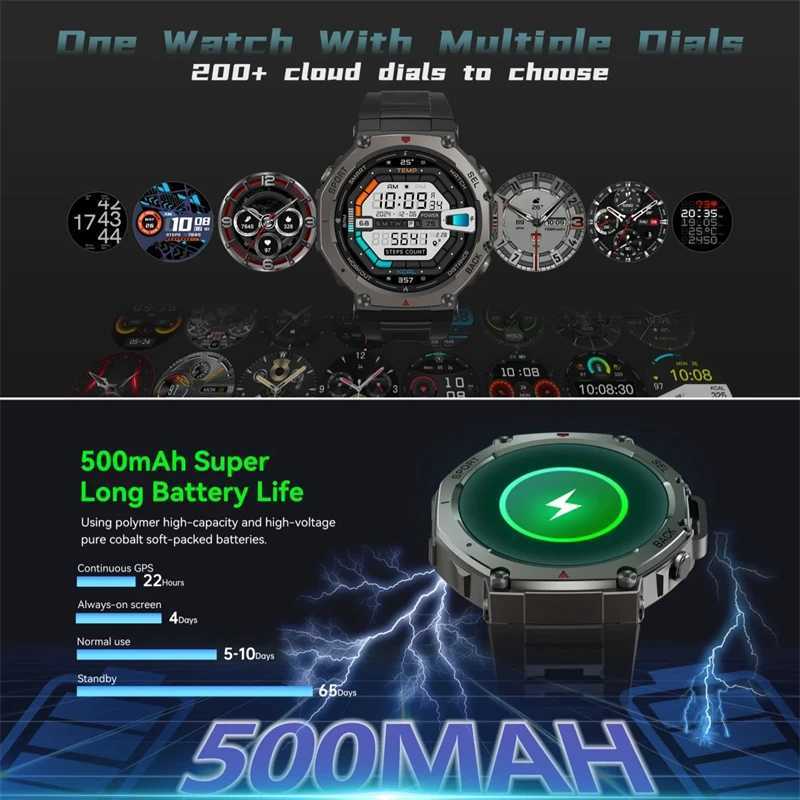 T-Rex 3 Gps Smart Watch 5 ATM Waterproof Built-in Dual-band GNSS Compass Military Sport Smartwatch Men 2025 M250513