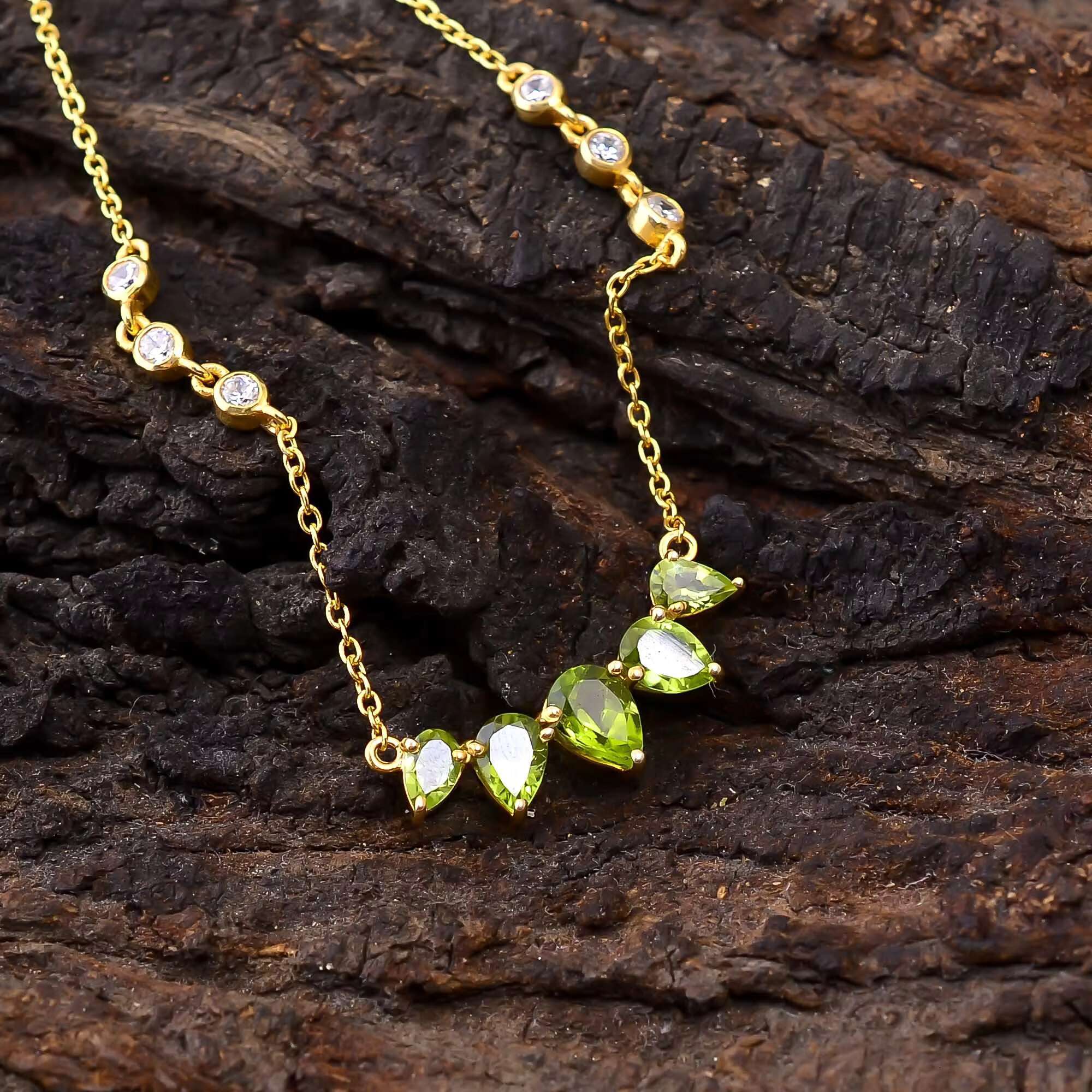 Simple natural olivine white zircon jewelry pure sier gold vermilion girl pendant necklace