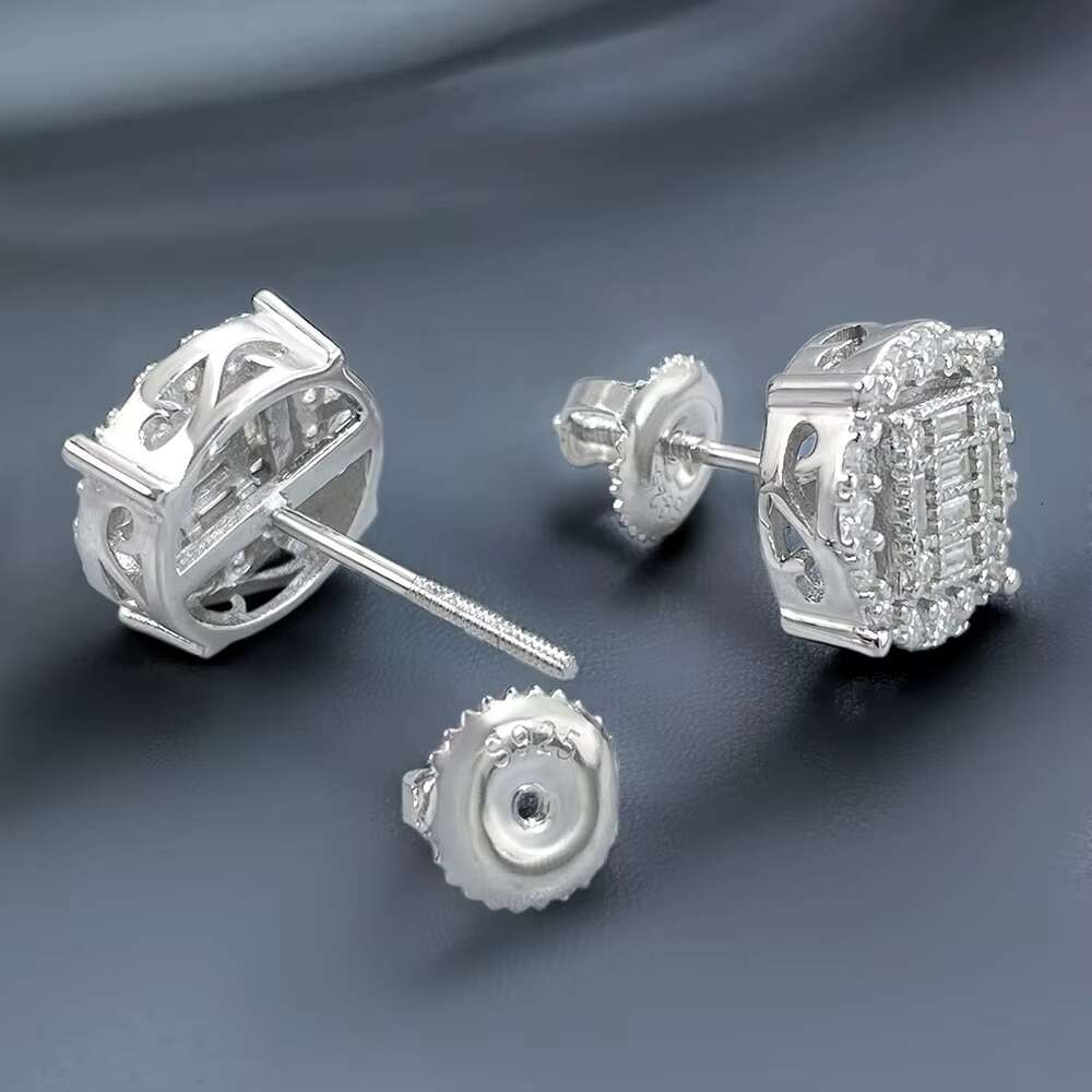 Hip Hop Solid Silver Custom 925 Earring Vvs1 Moissanite Earrings Women Jewelry 18K Gold Color Round Micro Pave Stud Earrings
