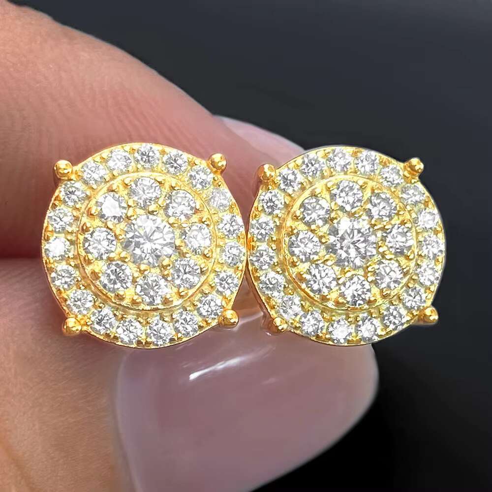 New Arrival Hip Hop Solid Silver 925 Vvs1 Moissanite Earrings Women Jewelry 18K Gold Color Round Micro Pave Stud Earrings