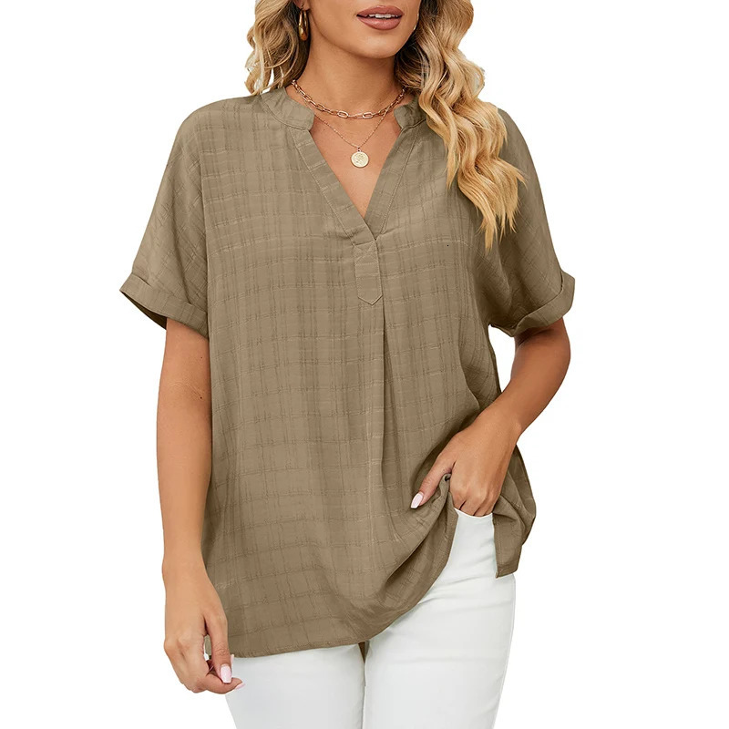 Summer Loose Womens TShirt High Quality V Neck Solid Color Short Sleeve Business Wear CCXX126 250513