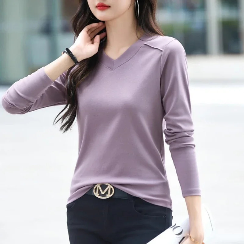Long Sleeve Tshirts Camisetas Autumn Casual Womens Clothing Cotton Loose Tee Shirt Femme V Neck Tops Mujer Basic Women T 250513