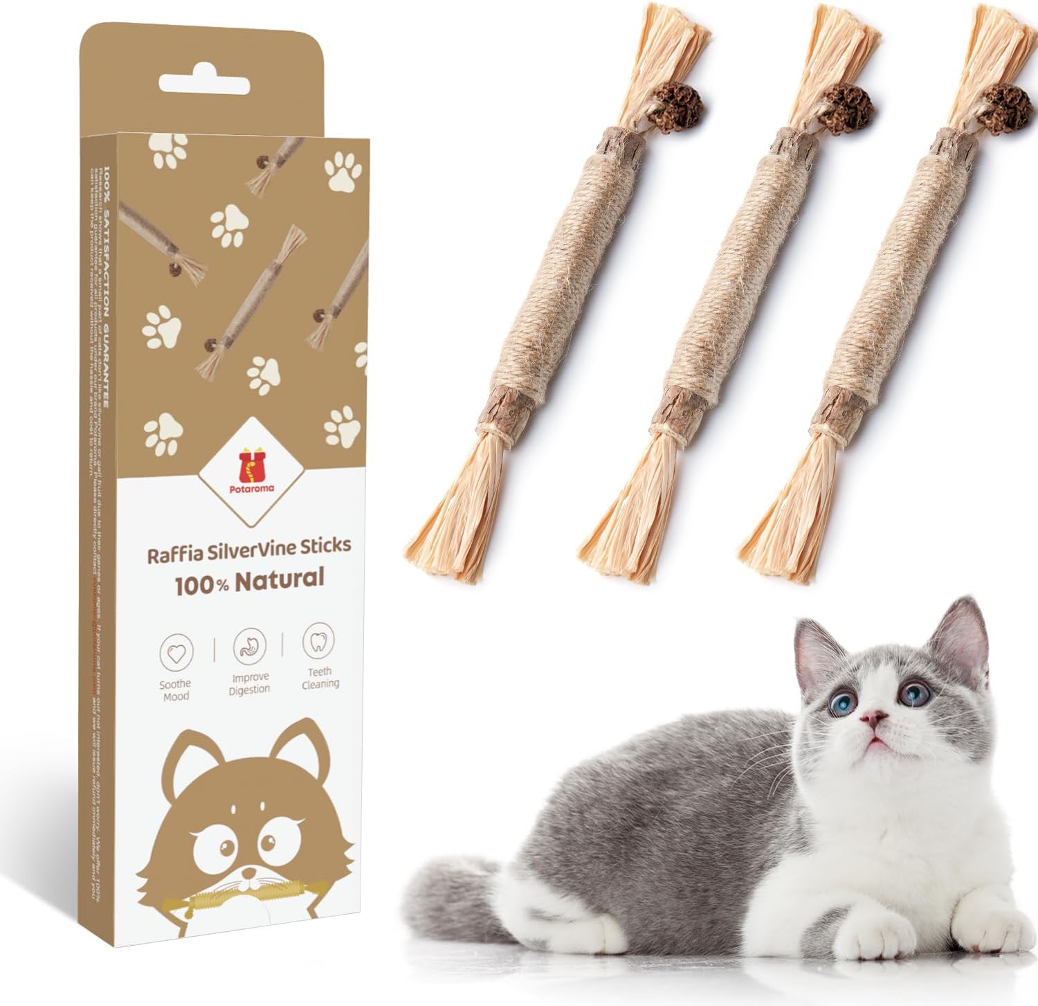 3 Pack Natural Silvervine Sticks Cat Toys, Silvervine Blend Sticks, Kittens Chew Toys Teeth Cleaning, Matatabi Dental Care Cat Treat Edible Kitty Lick