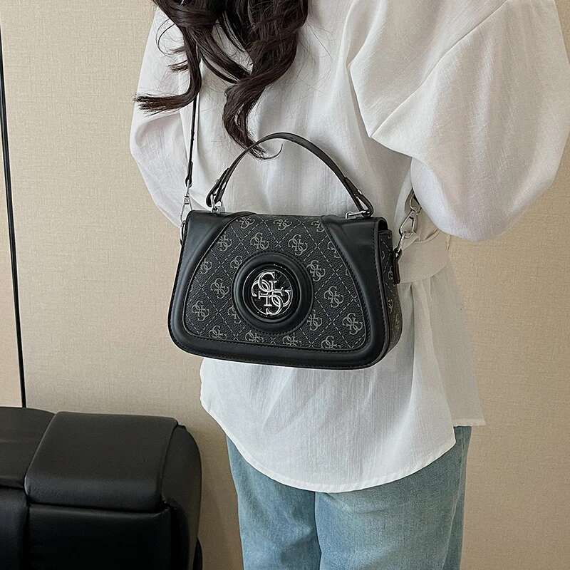 Stylish Vintage Letter Crossbody Bag Elegant Leather Tote Minimalist Designer Handbag For Casual Commuter Women Purse