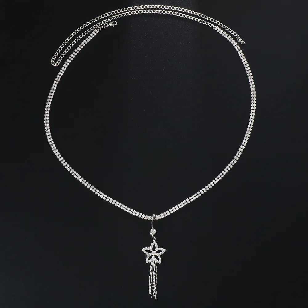 Rhinestone Tassel Star Dangle Waist Chain Women Piercing Navel Chain Belly Button Ring Waist Chain Navel Piercing Body JewelryT250513