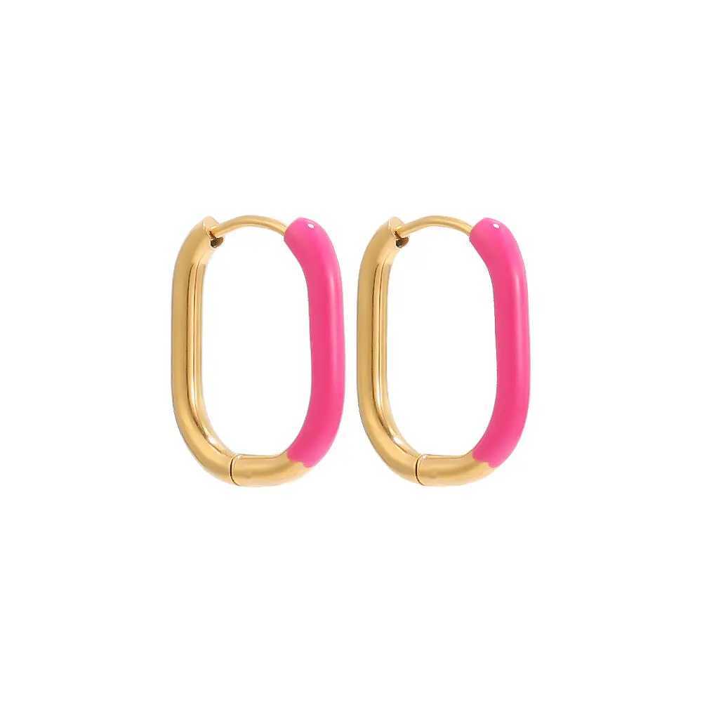 1 Pair Stainless Steel Colorful Enamel Women Hoop Earrings Gold Ear Cuff Jewelry Gifts Supplies Y250510