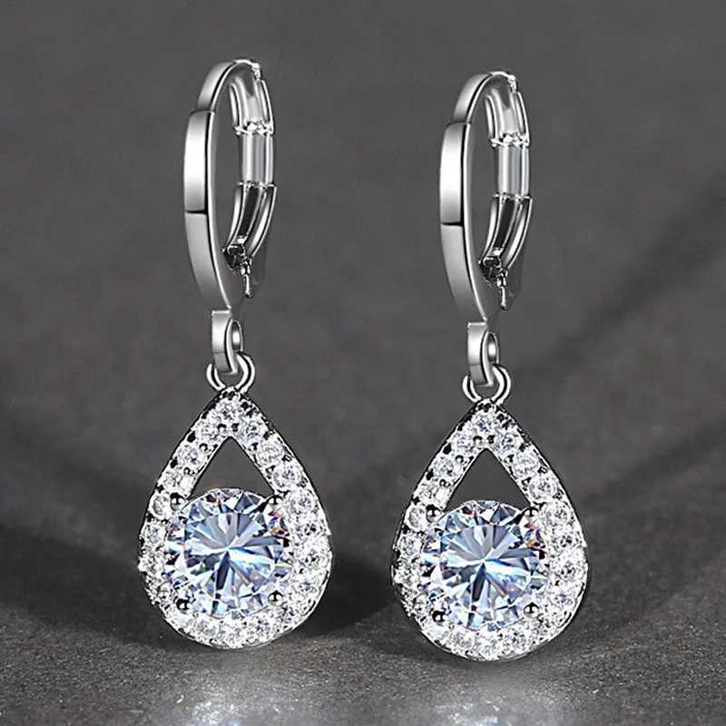 Huitan White/Blue/Green/Red CZ Dangle Earrings Women Fashion Pear Shape Charm Silver Color Simple Stylish Female Ear Jewelry Y250510
