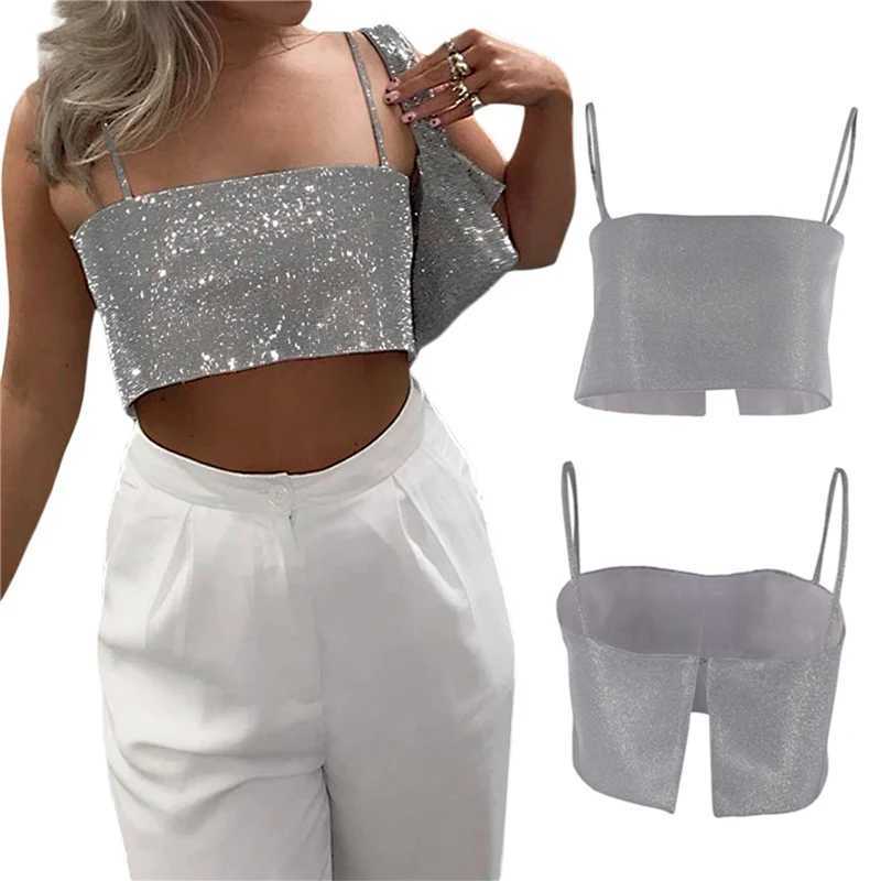 Sexy Women Sequin Crop Top Y2K Chic Sleeveless Low Cut Suspender Tops Camisole Backless Tanks for Summer Pub Party Clubwear 90s M250513