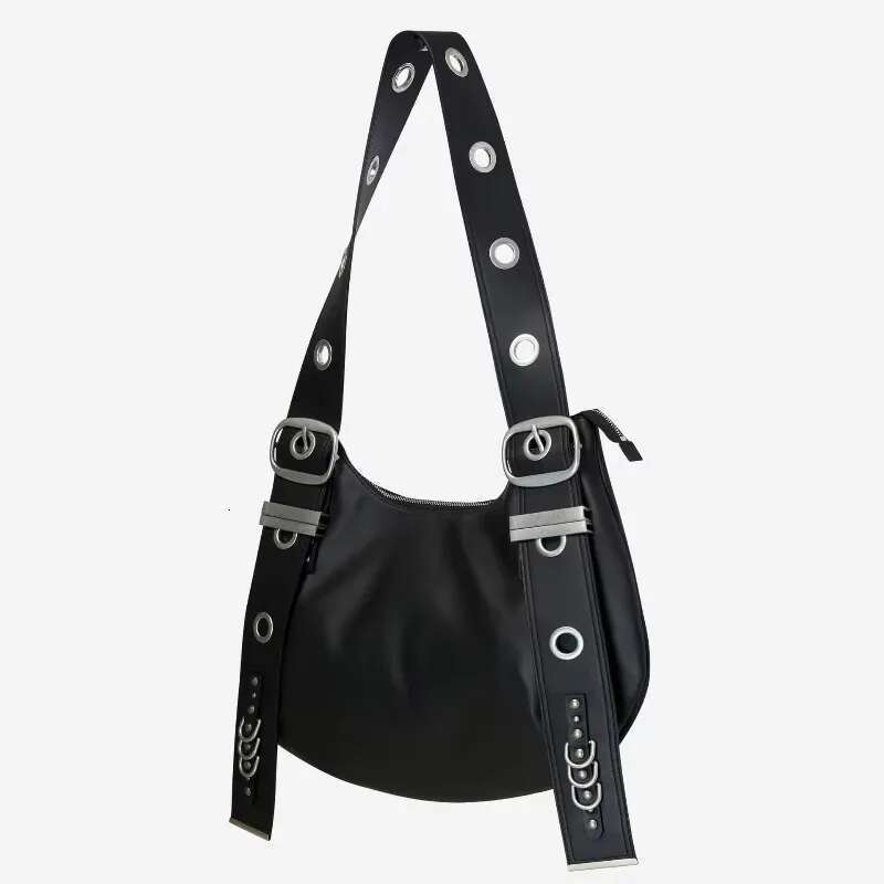 Bella Wide Strap Hobo Korean Brand Moto Styling Punk Belt Buckle Rivet Shoulder Large Capacity Designer Cross Bag