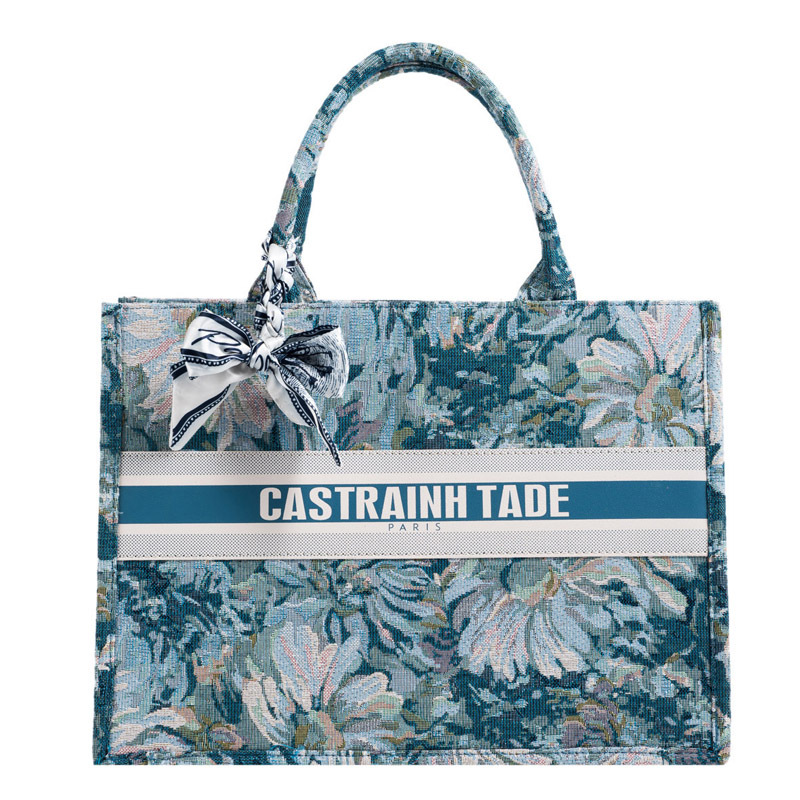 Designer Trendy Pearl Emed Tote Handbag Large Capacity Shoulder Bag Women S With French Floral Print Free Shipping Free shipping