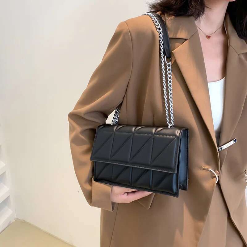 ddmy Chain Solid Color Strap Flap Shoulder Bag Ladies Handbags, Embroidery Plaid Crossbody Bags For Women Daily Used Handbags,