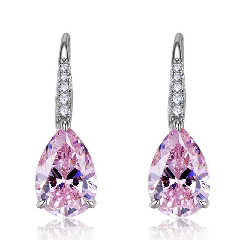 Huitan Pear Pink/Yellow Cubic Zirconia Drop Earrings for Women Silver Color Luxury Wedding Engagement Female Earrings Jewelry Y250510