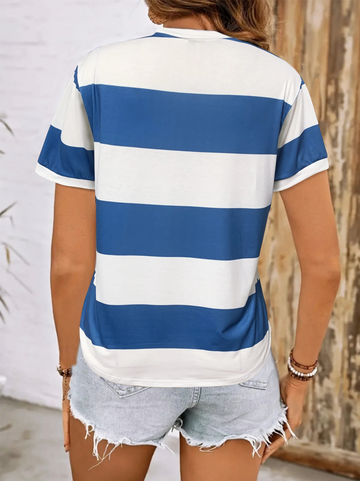 Womens Striped Printed Round Neck Short Sleeve Casual TShirt summer outfits for womenleisurely tops women clothes 250513