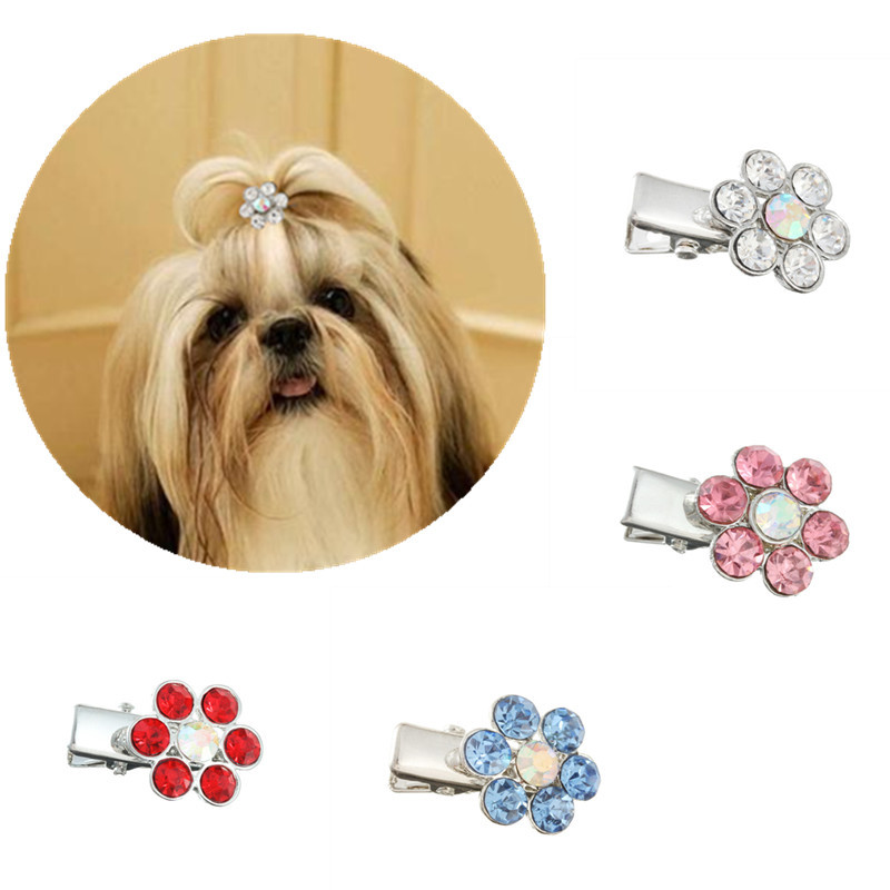 4Pcs Diamond Fashion Dog Plum Flower Princess Mini Hair Clip, Pet Hair Products, Puppy Party Birthday Hair Grooming Accessories, Photography Props Pin