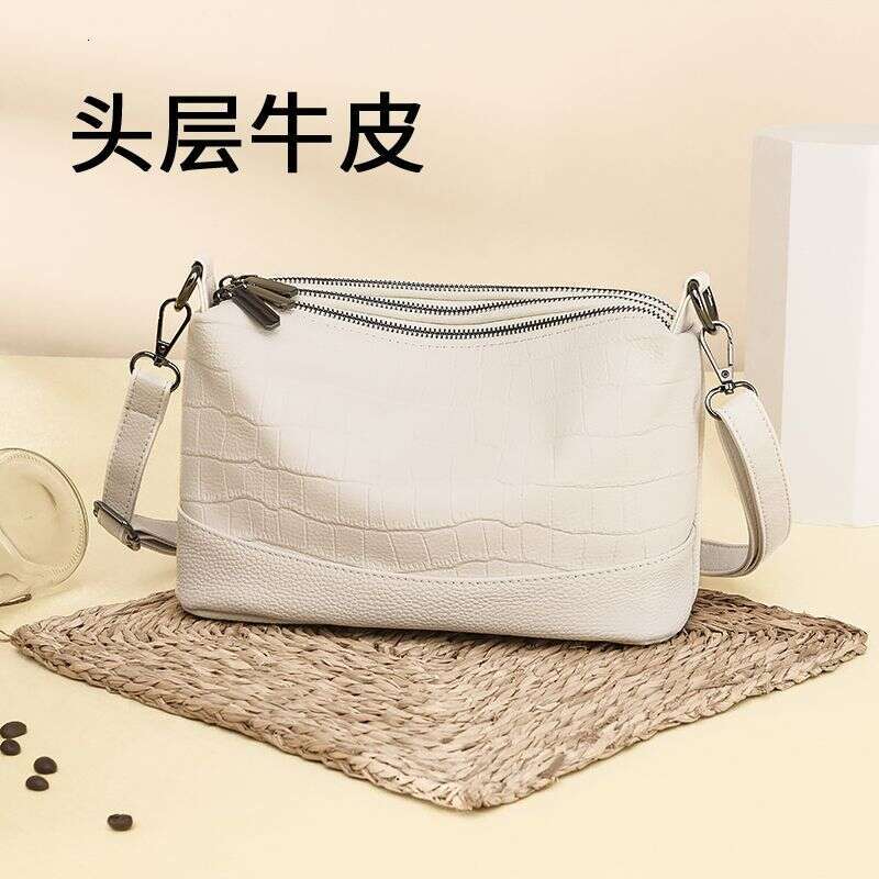 Leather multi-layer crossbody women 2025 new fashionable crocodile pattern large capacity soft leather shoulder bag for women