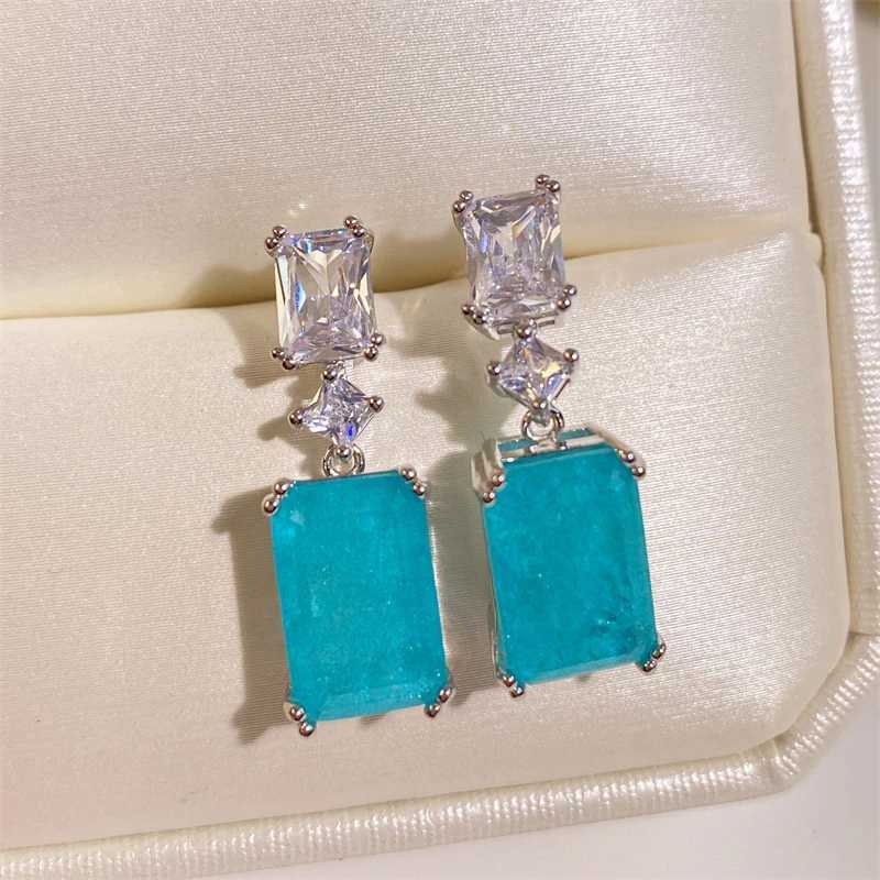 ZAKOL Elegant Blue Stone Dangle Earrings for Women Geometric Rectangle Zircon Wedding Party Ear Accessories Y250510