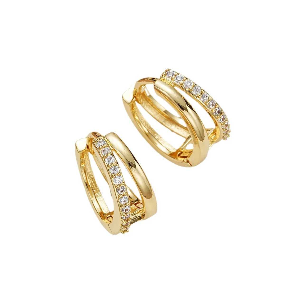 Europe Double Layered Zircon Hoop Earrings For Women Gold Silver Color Personality Punk Earring Party Jewelry Gifts Y250510