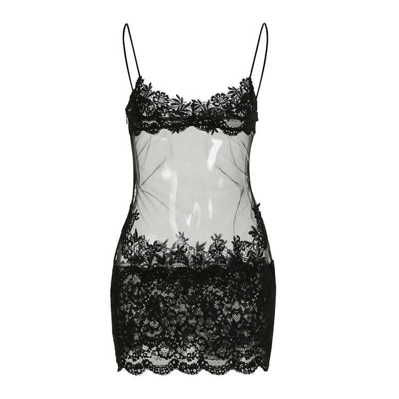 Wind Women's Mesh Lace Camisole Dress, See Through Sexy Nightgown, Vacation Style Swimsuit Skirt B5