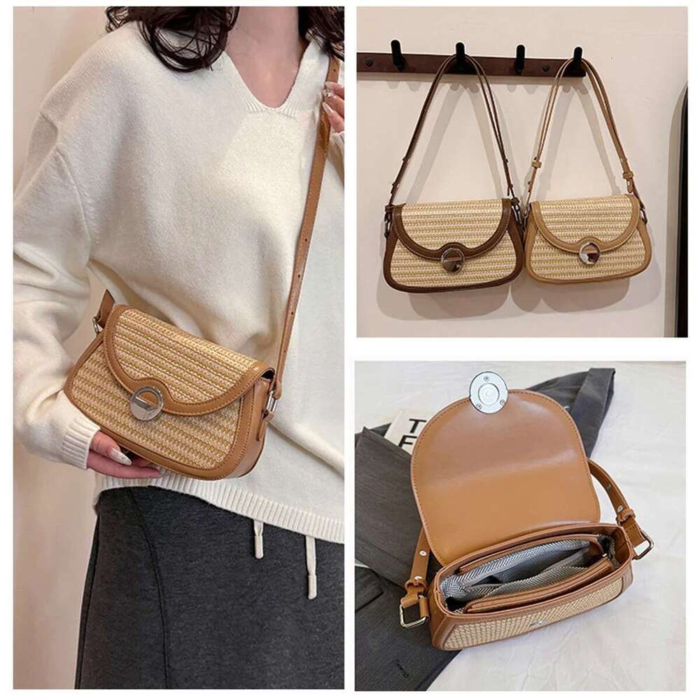 Commuting Textural Underarm Retro Fashion PU Leather Contrast Bag, Flip Straw Single Shoulder Crossbody Women's Bag