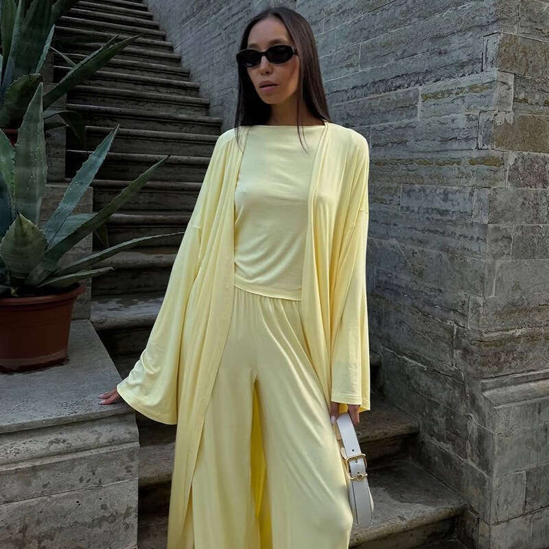 Women's Clothing 2025 Summer New Casual Cardigan Long Sleeved Top High Waisted Pants Fashion Set B5
