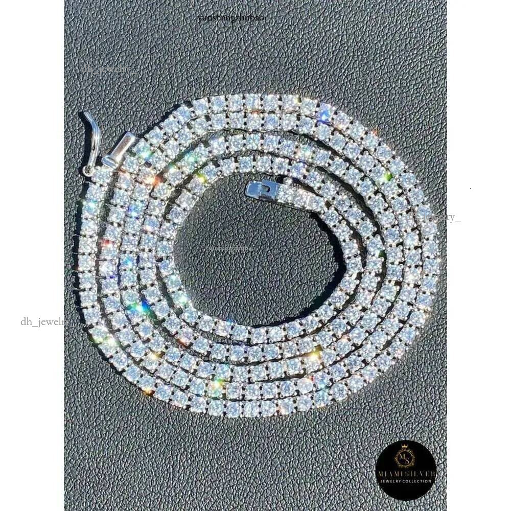 Rinntin SMN Premium Iced Crystal Tennis Moissanite Necklace Chain VVS Clarity 14kt Sterg Sier 7-24 Inch Mossanite Jewelry