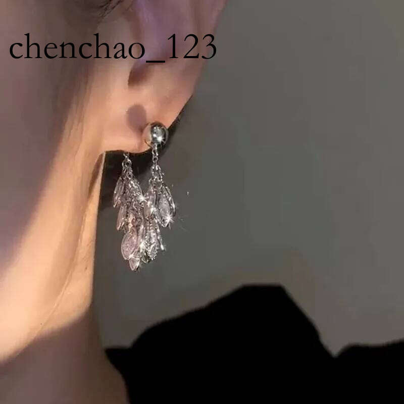 new design fashion jewelry sier color zircon tassel earrings elegant women's evening party accessories