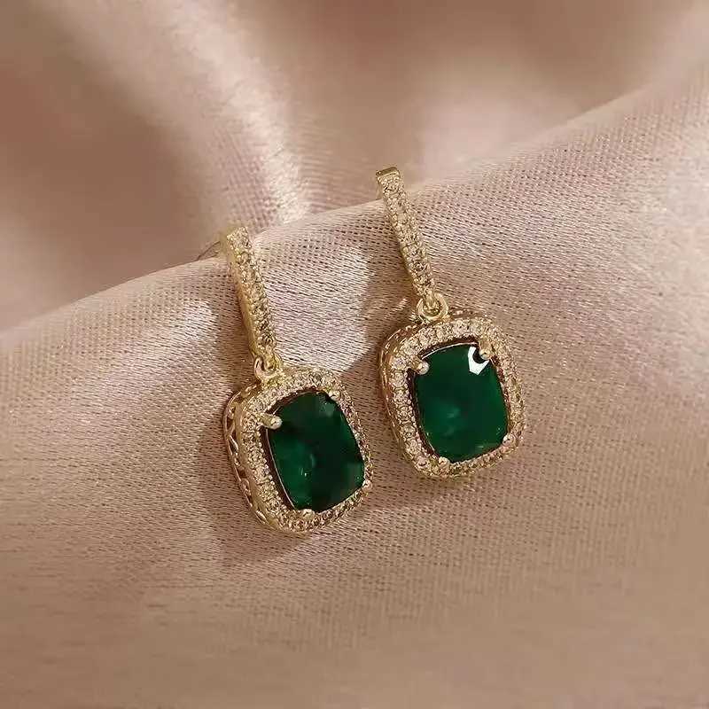Luxury Green Grandmother Emerald Square Stud Earrings for Women Bridal Wedding Party Accessories Trendy Woman Jewelry Earrings Y250510