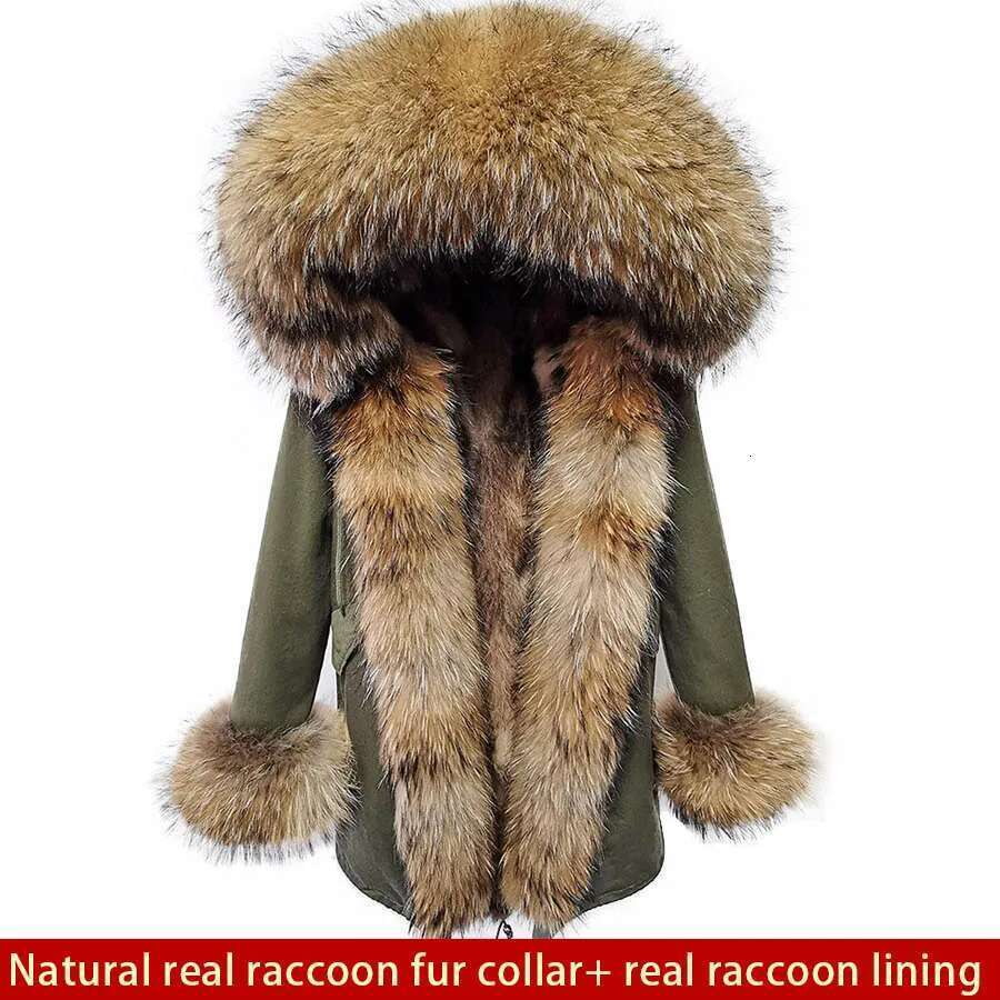 Maomaokong Natural Real Lining Winter Women Jacket Long Fox Coat Raccoon Fur Collar Hooded Thick Black Waterproof Parkas