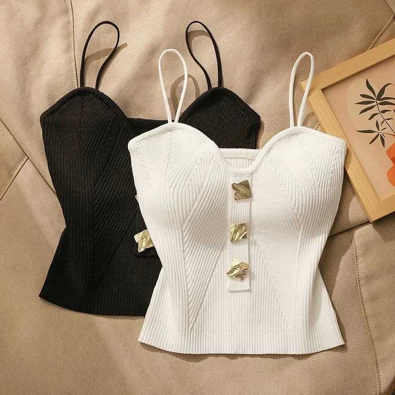 Women Knitted Tops Sexy Solid Crop Top Women Tank Tops Sleeveless Slim Camis With Bra Basic Underwear Padded Bra Tops M250513