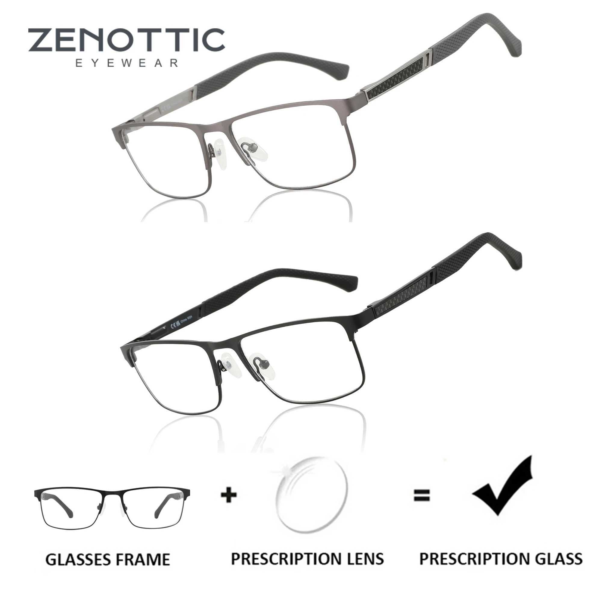 ZENOTTIC Fashion Square Prescription Progressive Glasses with Carbon Fiber spring leg for Men Myopia/Reading/Optical Eyewear W250513