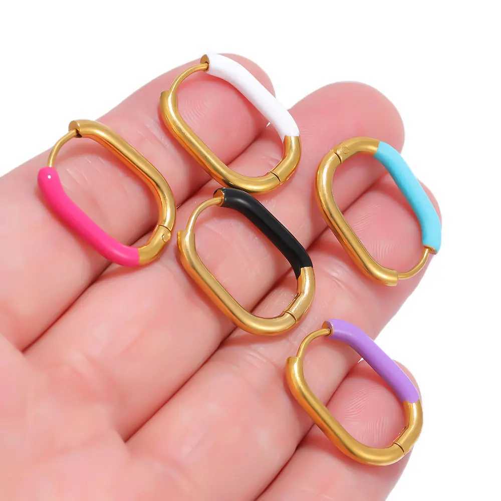1 Pair Stainless Steel Colorful Enamel Women Hoop Earrings Gold Ear Cuff Jewelry Gifts Supplies Y250510