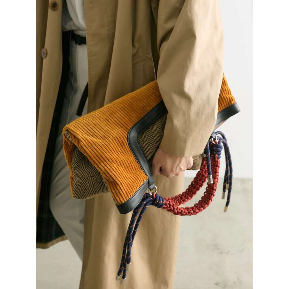 Autumn And Winter New Corduroy Tote Retro Large-Capacity Shoulder Spliced Rope Knot Commuter Bag, Handbag