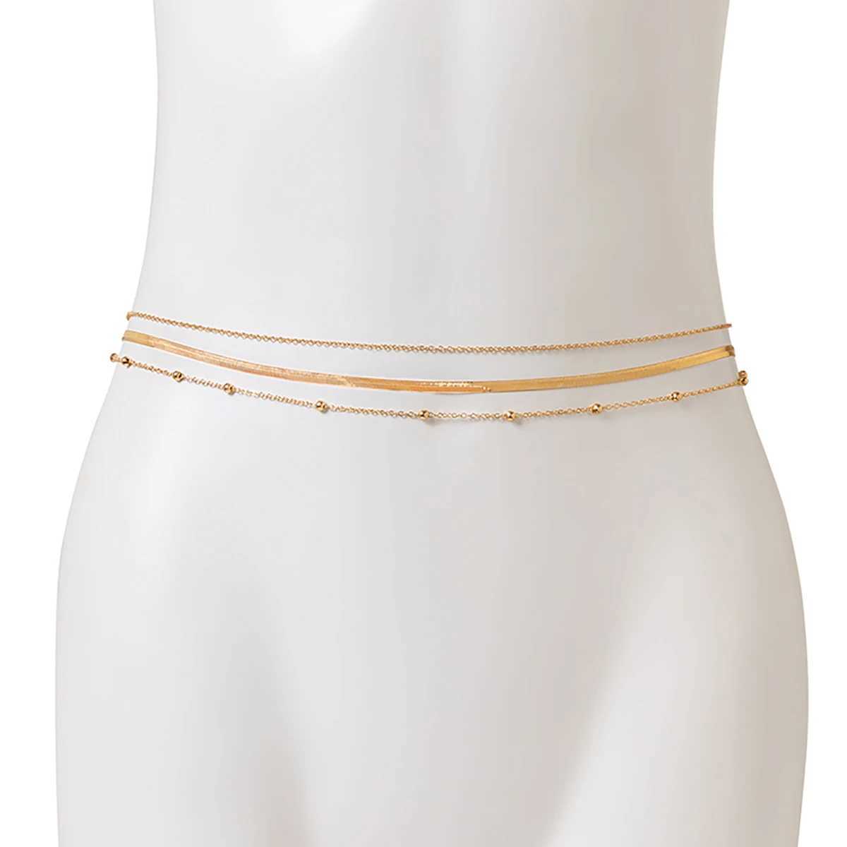 Salircon Minimalist multi-layer metal flat snake chain belly Waist chain Punk Metal Ball Sexy Bikini Summer Body Jewelry GiftT250513