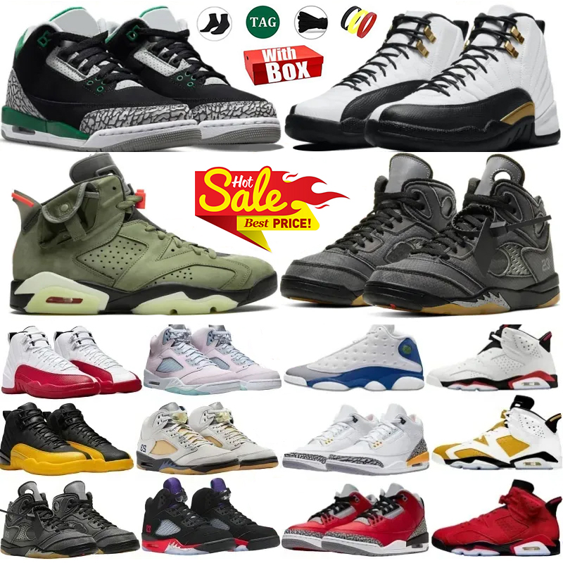 Designer 3s 5s 6s 12s 13s basketball shoes With box for men women Black Cat Military Sail Cement Thunder White Oreo Cool Grey Red Bred Sneakers Blue U
