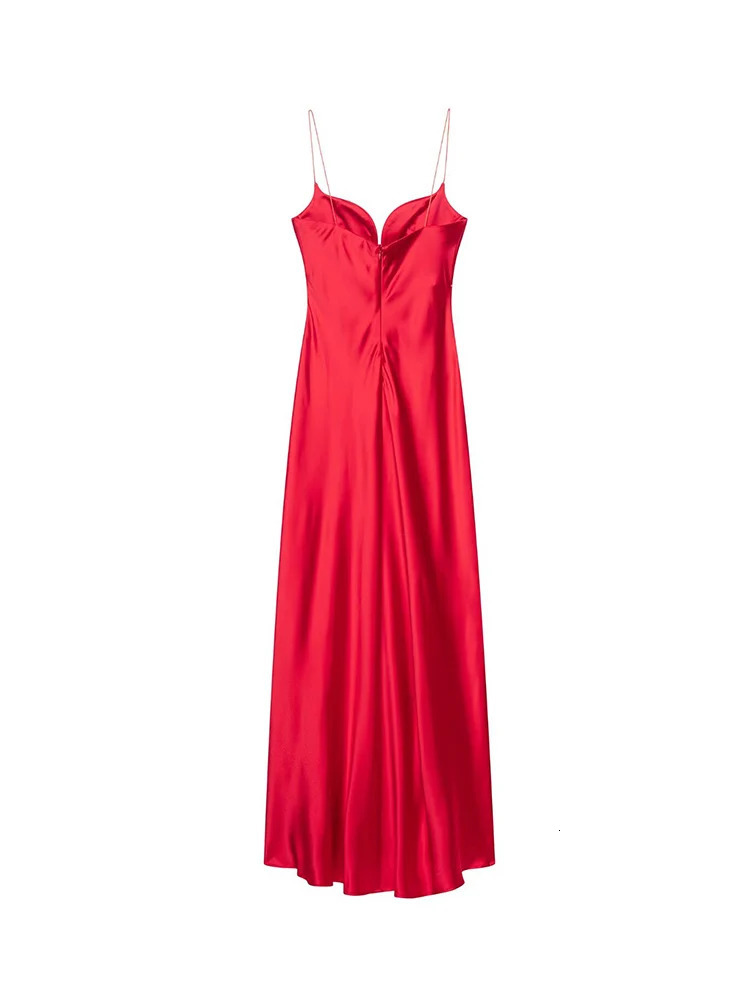 TFMLN Fashion Ladies Sexy Thin Sling Dress V Neck Sleeveless Slim Dresses Red Elegant Backless Evening Party Long 250513