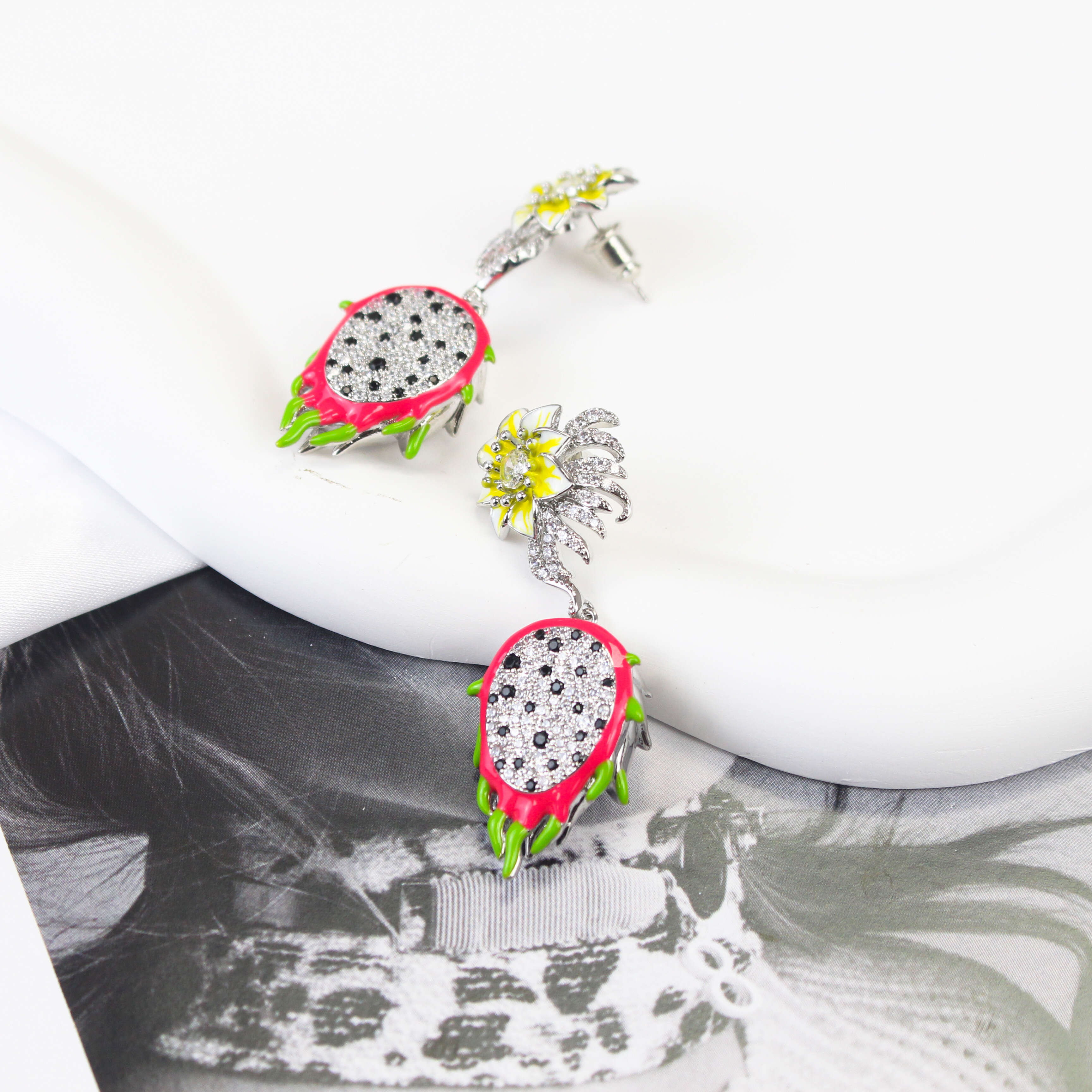 High Quality Women Earrings 925 Silver Brooch Gemstone Flower Inlay Women Fashion Jewelry New Design Fruit Shape