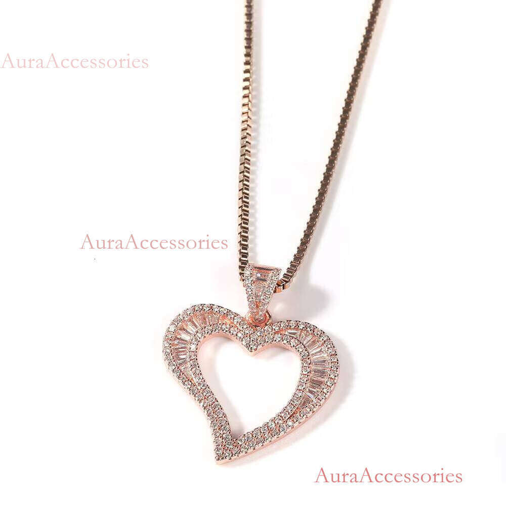 Uwin Mini Hollow Heart Pendant Iced Out Bling Charm With Box Chain Statement Necklace Men Women Hip Hop Chains Jewelry Gift
