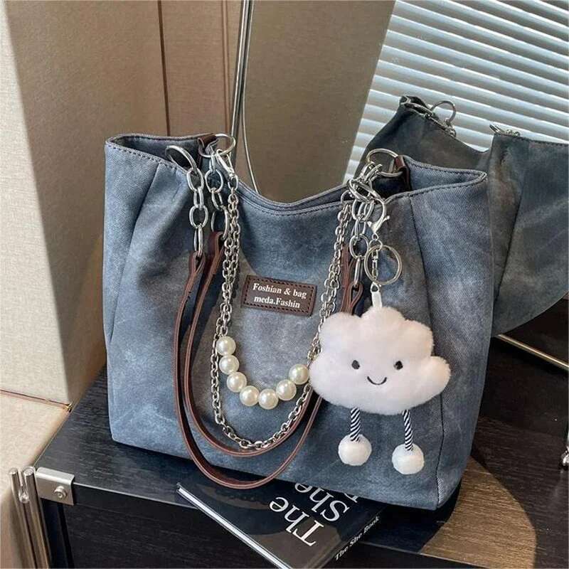 New Women's Tote With Cute Dolls Large Capacity Girls Shoulder Women Fashion Handbag Student Class Bag