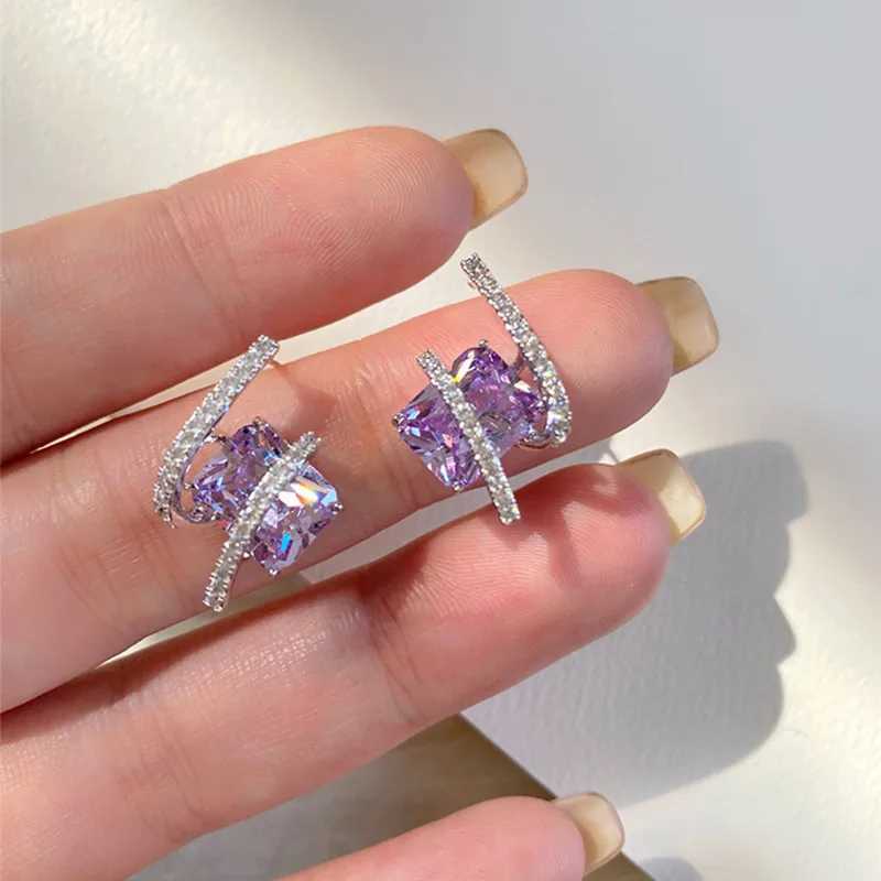 Huitan Gorgeous Purple Cubic Zirconia Stud Earrings for Women Newly Designed Bridal Wedding Accessories Aesthetic Jewelry 2023 Y250510