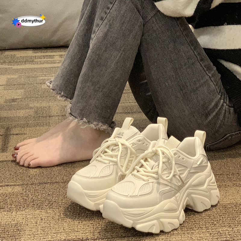 Dad's Heightening 2024 Spring and Autumn New Versatile Small stature Black Thick Sole Pinecake Sports Shoes Female ddmythur