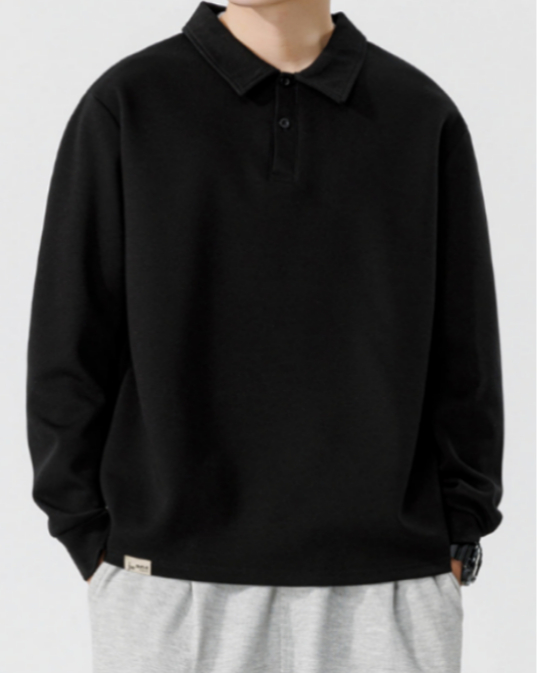 314 Men Long-sleeved Autumn and Winter Heavy Loose Solid Color Lapel Youth Casual