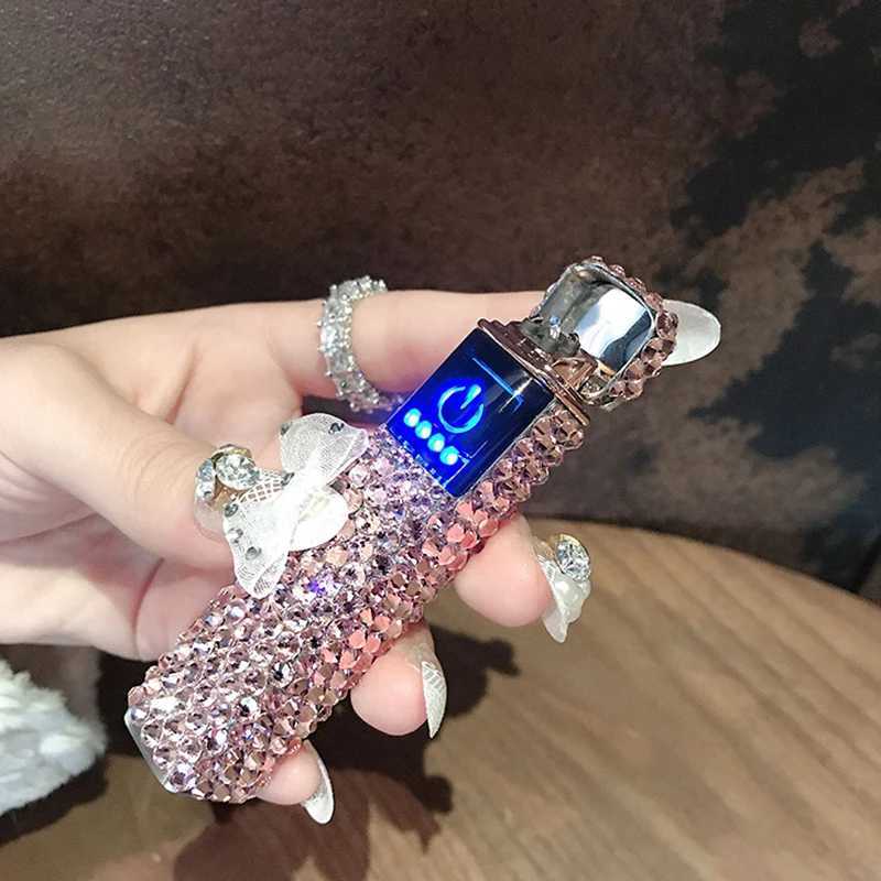 Rhinestone Lighter Touch Screen Usb Lighter Electric Arc Cigarette Lighter Delicate Ladies Lighter Beautiful Smoking Gadget Gift Y250513