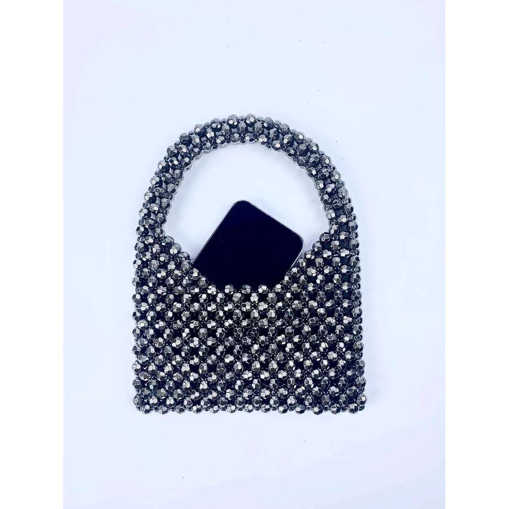 New Dark Gray Corner Bead Beaded For Girls French DIY Homemade Versatile Niche Design Portable Bucket Woven Bag